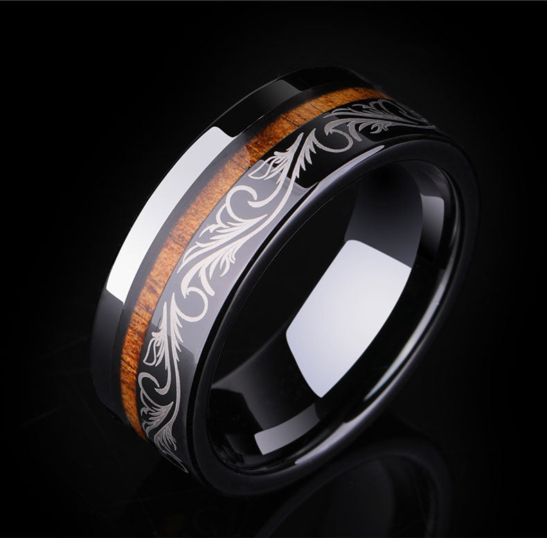 Tungsten gold wood ring 1-1