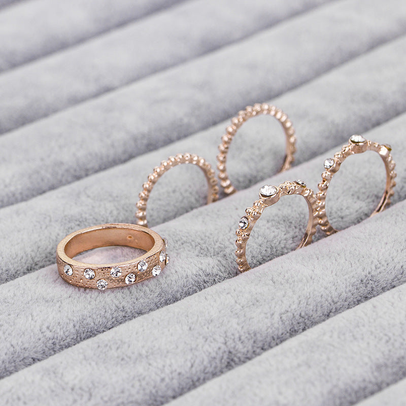 European And American Jewelry Rose Gold Stackable Diamonds Set Of Five Sets Of Rings BohemiaJ